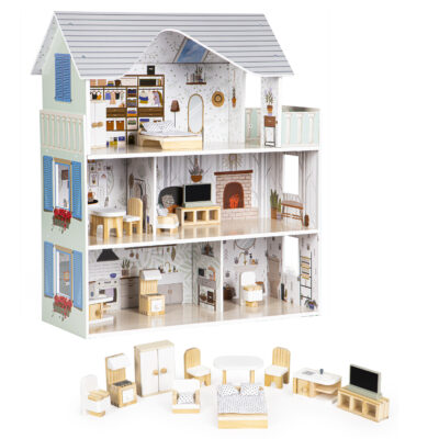 Dollhouse with Wooden Furniture Set – 3 Levels "Emma Residence" ECOTOYS