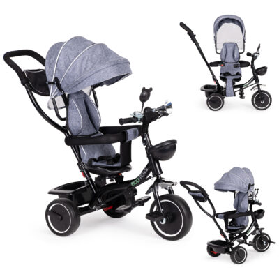 Трехколесный велосипед с вращающимся сиденьем, козырек, серый ECOTOYS