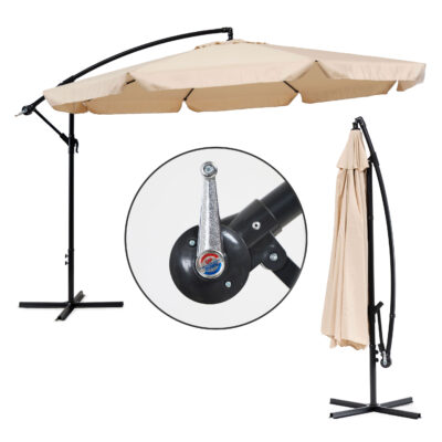 Large Garden Parasol with Cantilever Arm, Foldable 3.5 m, Beige MultiGarden