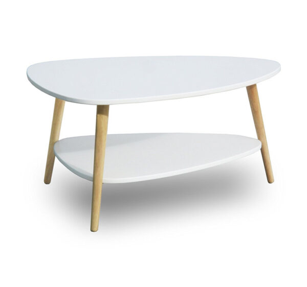 Modern coffee table, shelf, wooden legs, white, ModernHome