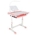 Biurko-dzieciece-szkolne-regulowane-krzeslo-lampka-LED-USB-rozowe-175615