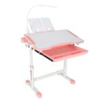 Biurko-dzieciece-szkolne-regulowane-krzeslo-lampka-LED-USB-rozowe-175617