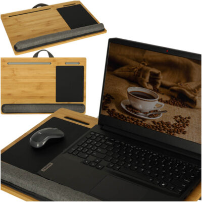 Laptop table portable bed tray lap stand wooden with cushion