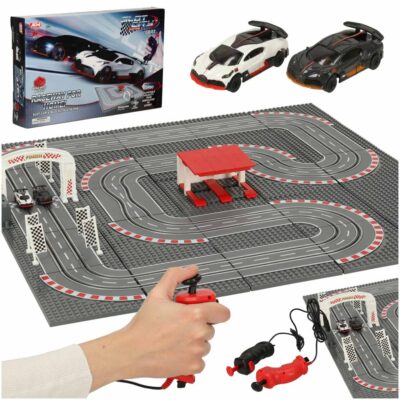 Car racetrack electric police 2 cars cars controllers turns construction blocks GD-03