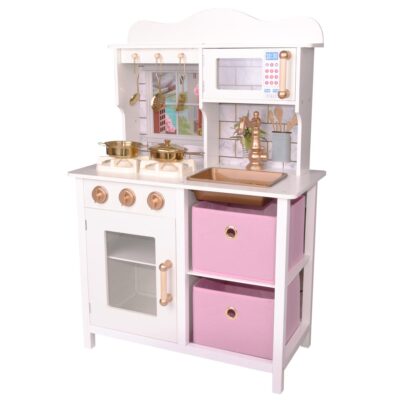 Bērnu koka virtuves LED lampa 60x30x88,5 cm baltā krāsā ar baltu krāsojumu