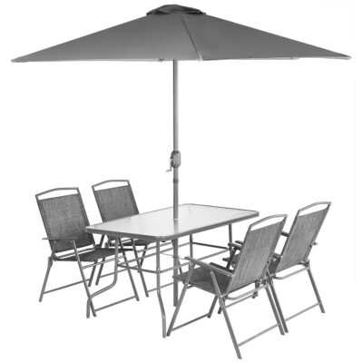GARDEN FURNITURE SET TABLE 4 CHAIRS AND UMBRELLA GREY