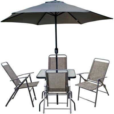 GARDEN FURNITURE SET SYDNEY TABLE 4 CHAIRS AND UMBRELLA GREY