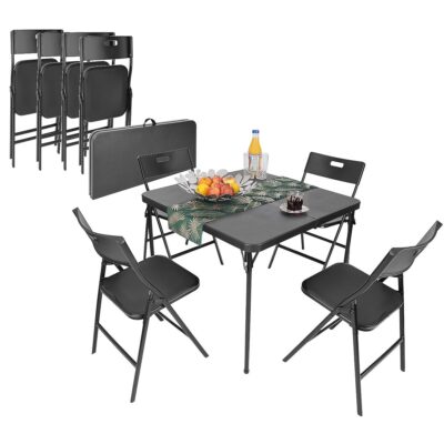 CATERING TABLE FOLDING TABLE 86.5x86.5x71CM AND 4 SEATS BLACK