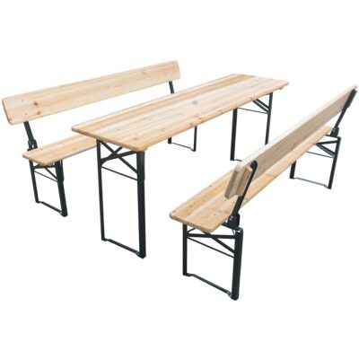 PICNIC BAR SET WOODEN TABLE AND 2 BENCHES WITH FOLDING BACKRESTS