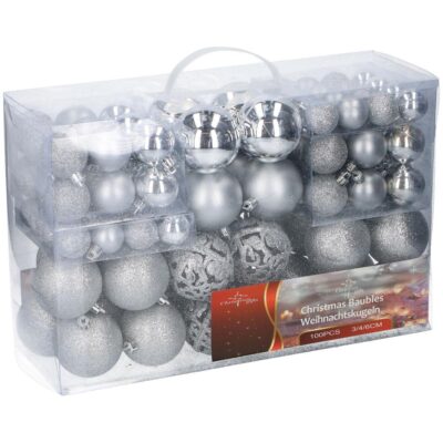 SET OF 100 BAUBLES SILVER