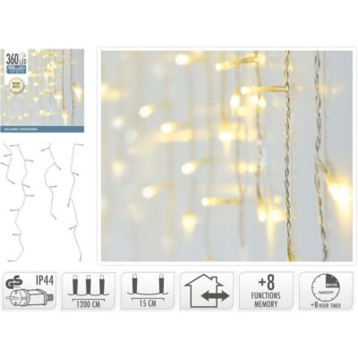 CHRISTMAS TREE LIGHTS OUTDOOR LIGHT CURTAIN 360 LED CONTROLLER TIMER WARM WHITE TRANSPARENT CABLE