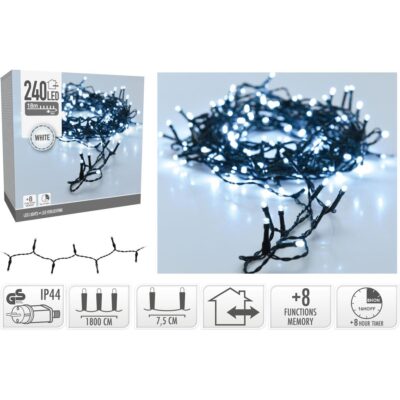 CHRISTMAS TREE LIGHTS LIGHT CHAIN 240 LED TIMER COLD WHITE