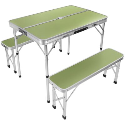 90x60x70CM folding camping touristic table and 2 benches 87x23x39CM GREEN