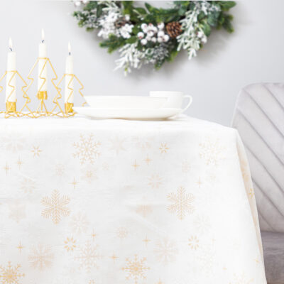 Tablecloth | GOLD SNOW | snowflakes white | 150x300 cm | XM22 978771