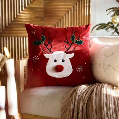 Pillowcase | REINDEER | with pompom red | 45x45 cm | XM22 979914