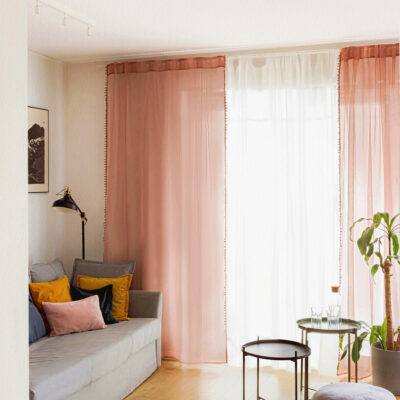 Штора занавеска | ADI | грязно-розовая с помпонами | 140x250 см | 816067