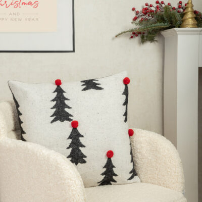 Pillowcase | BELLY | in Christmas trees and pom poms grey | 45x45 cm | XM22 828077
