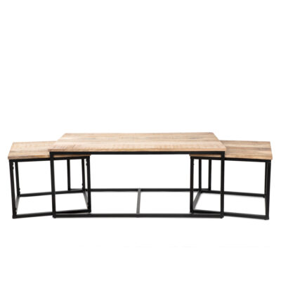 Coffee table set | MAYA | solid mango wood + metal | 110x60x45 cm/50x50x40cm | ALL 837444