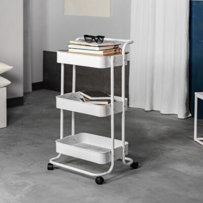 Statīvs uz riteņiem | HYLLA | balts metāls | 90x43x42cm | ALL 853161