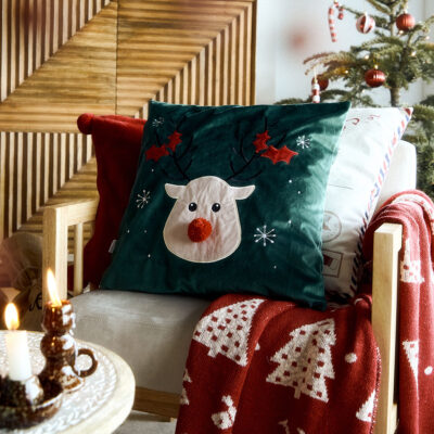 Pillowcase | REINDEER | with pompom green | 45x45 cm | 866253
