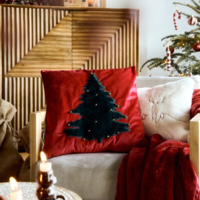 Pillowcase | ZILE | with Christmas tree and bells | 45x45 cm | 866260