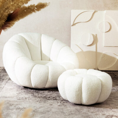 Armchair | DOUILL | swivel ecru in TEDDY fabric | 94x88x62 cm | 869414