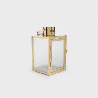Lantern | TONDO | gold with striped glass | 14x14x25 cm | 705106