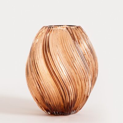 Vase | SWIRL | glass twisted brown | 17x21 cm | 750199