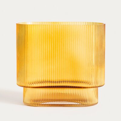 Vase | AMER | oblong striped glass honey | 20x10x18.5 cm | 750205
