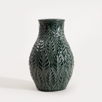 Vase | NATTO | ceramic with embossing green | 24x15.5 cm | 752667