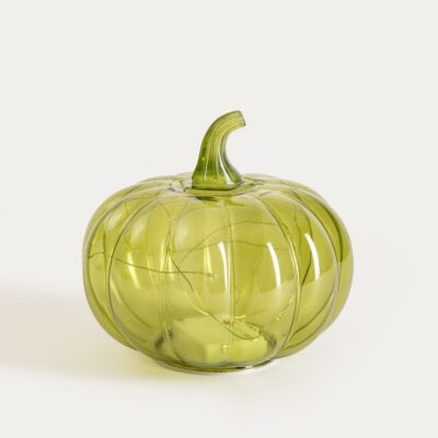 LED pumpkin | AUTUMN AURA | blown glass green | 14x15 cm | 752780