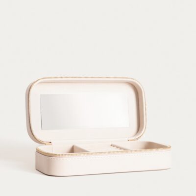 Szkatułka na biżuterię | RINAS | w przeszycia w pasy beżowa duża | 20,5x10,5x6 cm | 752841