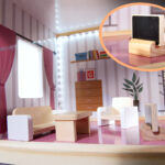 KX6201 Domek dla lalek MDF drewniany z akcesoriami LED 80cm czar