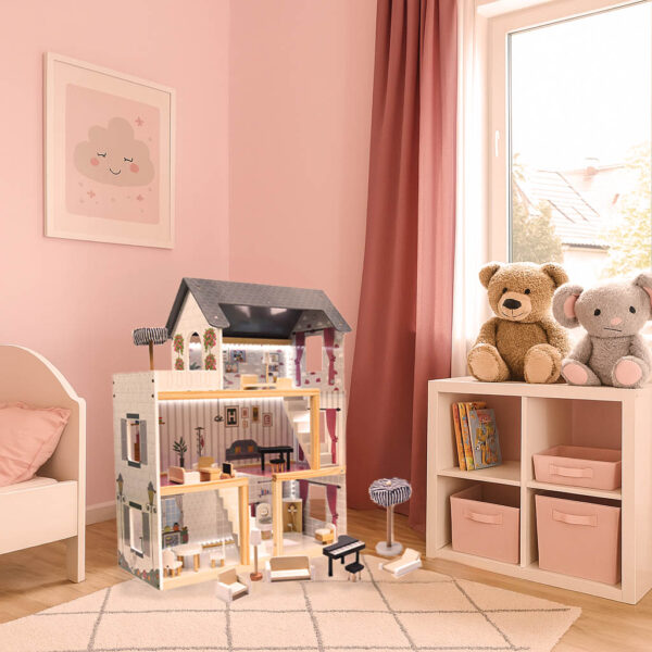 Domek-dla-lalek-drewniany-MDF-mebelki-78cm-czarny-LED-174845 Domek-dla-lalek-drewniany-MDF-mebelki-78cm-czarny-LED-174845