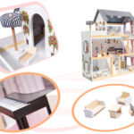 KX6201 Domek dla lalek MDF drewniany z akcesoriami LED 80cm czar
