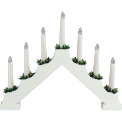 WOODEN ADVENT CANDLE HOLDER WHITE 7 DIODES BATTERY POWER SUPPLY