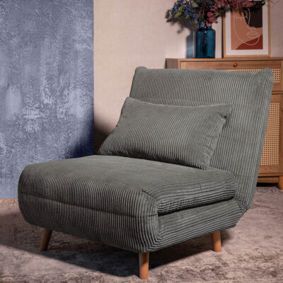 Sofa | SOLACE | 1-seater, with sleeping function corduroy grey | 83x91x84 cm | 871639