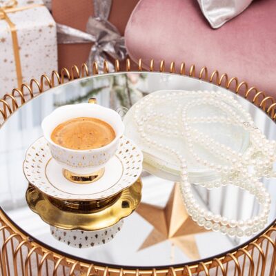 Чашка | VIPOS | с блюдцем в золотой елочке | 0,2 л | 719073