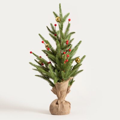 Christmas tree | STINA | green in jute with gold and red baubles | | 754296