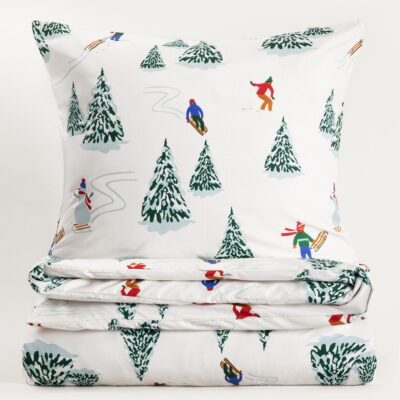 Bedding | SKIERS | microfibre in Christmas pattern | 160x200 + 2*70x80 cm | 758997