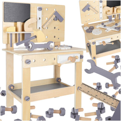 Wooden tool workshop on table DIY set