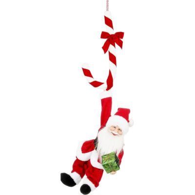 CHRISTMAS SANTA PLAYING MOVING HANGING WITH LOLLIPOP CANDY 82CM MICA