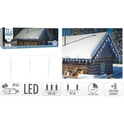 LIGHT CURTAIN ICICLES OUTDOOR 72 LED COLD WHITE TIMER