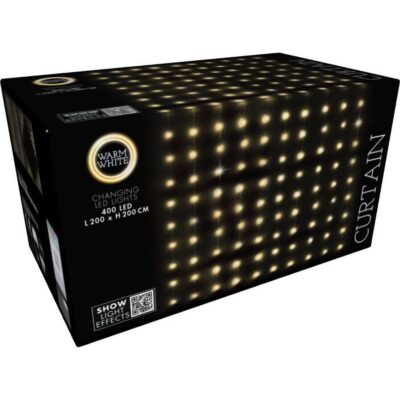 ZIEMASSVĒTKU EGLĪŠU GAISMAS ĀRA/ĀRA GAISMAS AIZKARS 400 REZULTĀTĀ WW 200X200CM AR TĀLVADĪBAS PULTI SILTI BALTA