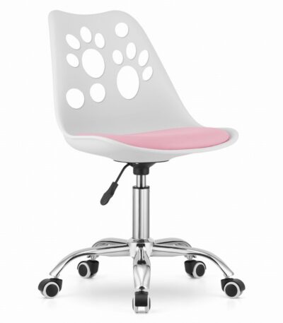 PRINT Chair White and Pink Faux Leather Swivel with Chrome Base