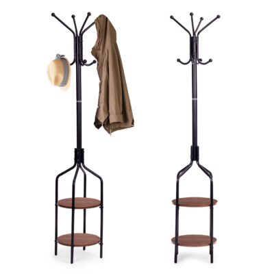 Standing-coat-rack-with-shelves-8-hooks-180-cm-black-metal-ModernHome