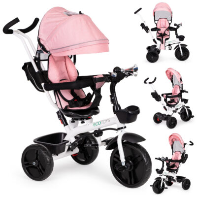 Трехколесная коляска с вращающимся на 360° сиденьем розовая ECOTOYS
