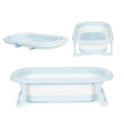 Baby Bathtub Travel Foldable with Drain Grey