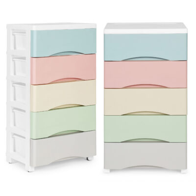 Bookcase with 5 pull-out drawers legs with wheels colorful drawers ModernHome