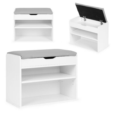 Shoe Cabinet with Opening Seat 2 Shelves White ModernHome